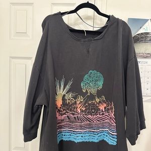 RARE UNIQUE Free People Sweater/Tunic/Dress With Volcano Woman Size Large